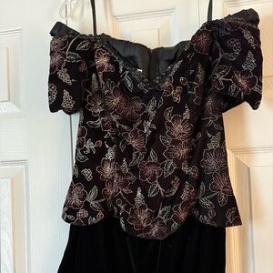 Vintage Scott McClintock Velvet Floral Off-Shoulder Dress
